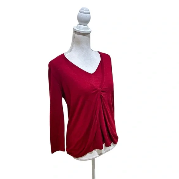 Sweaterworks Rich Red V-Neck silk Sweater front twist knot detail size large - Picture 2 of 9